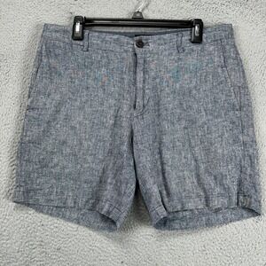 Club Monaco Baxter Fit Linen Blend Shorts Mens 32 Grey Khakis Stretch Flat Front